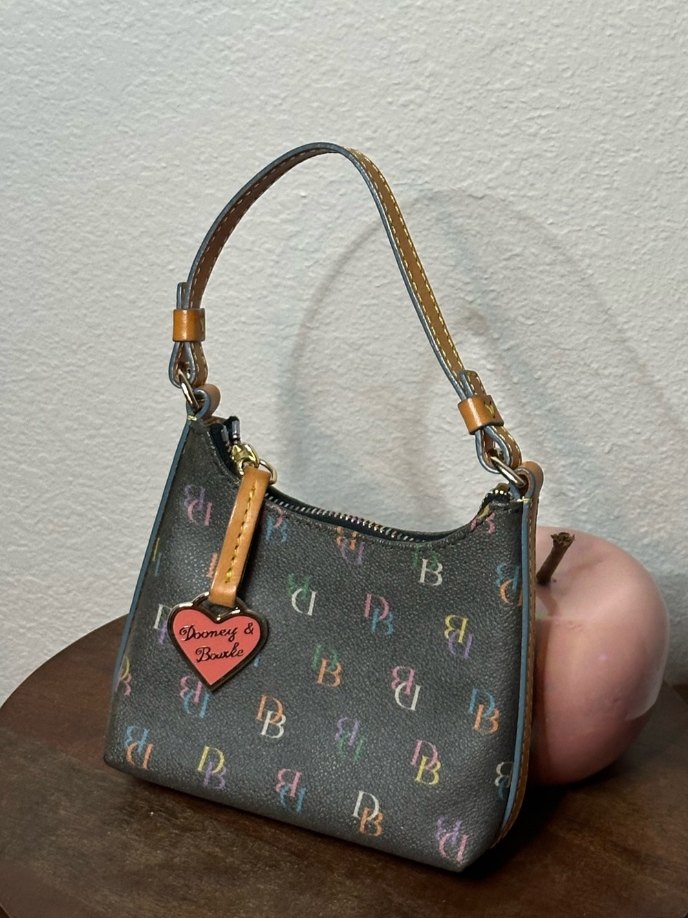 Dooney & Bourke Black Mini Logo Shoulder Bag with Multicolor Accents